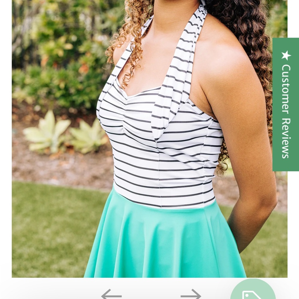 Jessica Rey Swimwear Striped Halter Swimsuit with Green Skirt